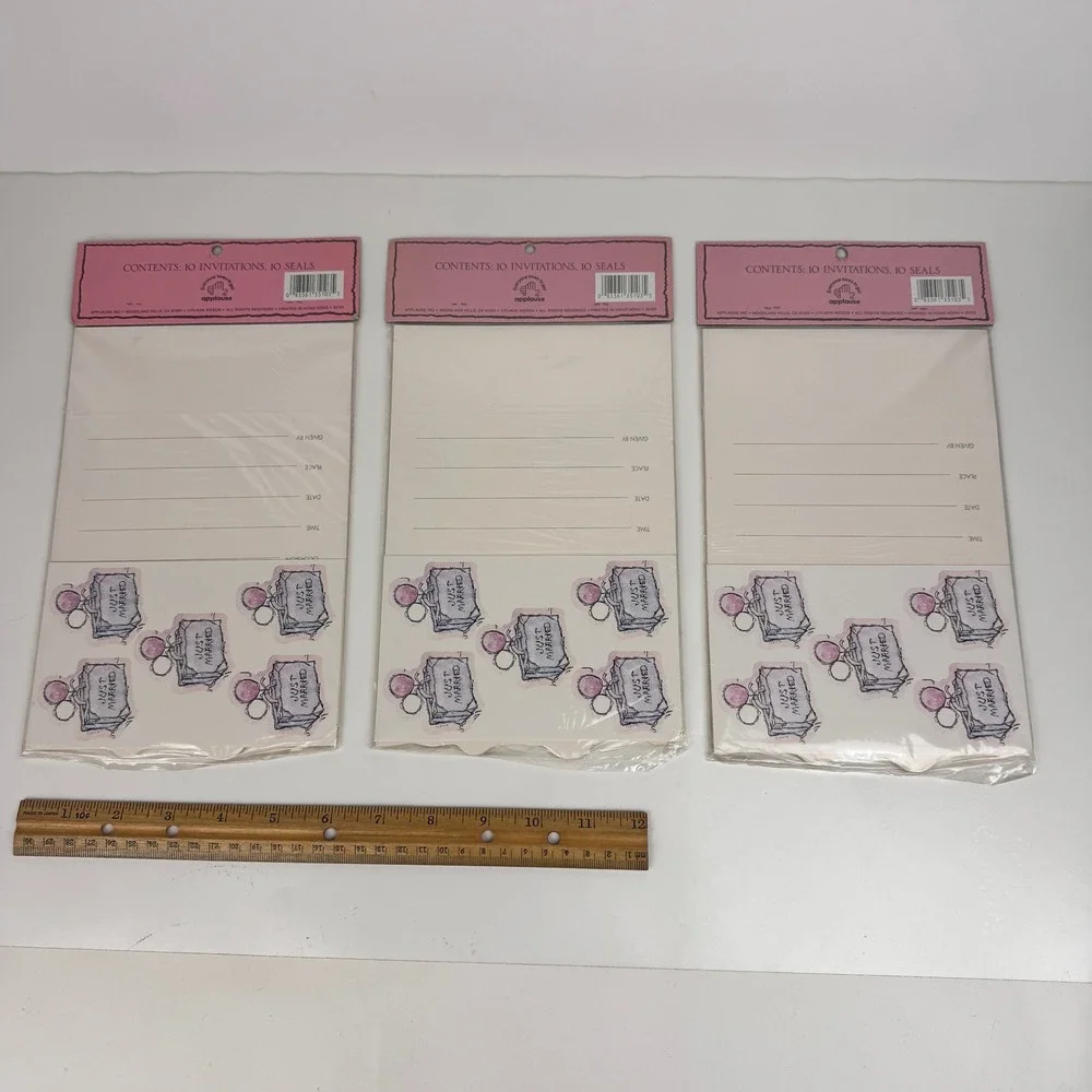 3 Pkgs Vtg Flavia Applause Just Married Tri Fold Wedding Invitations 30 Total‎
